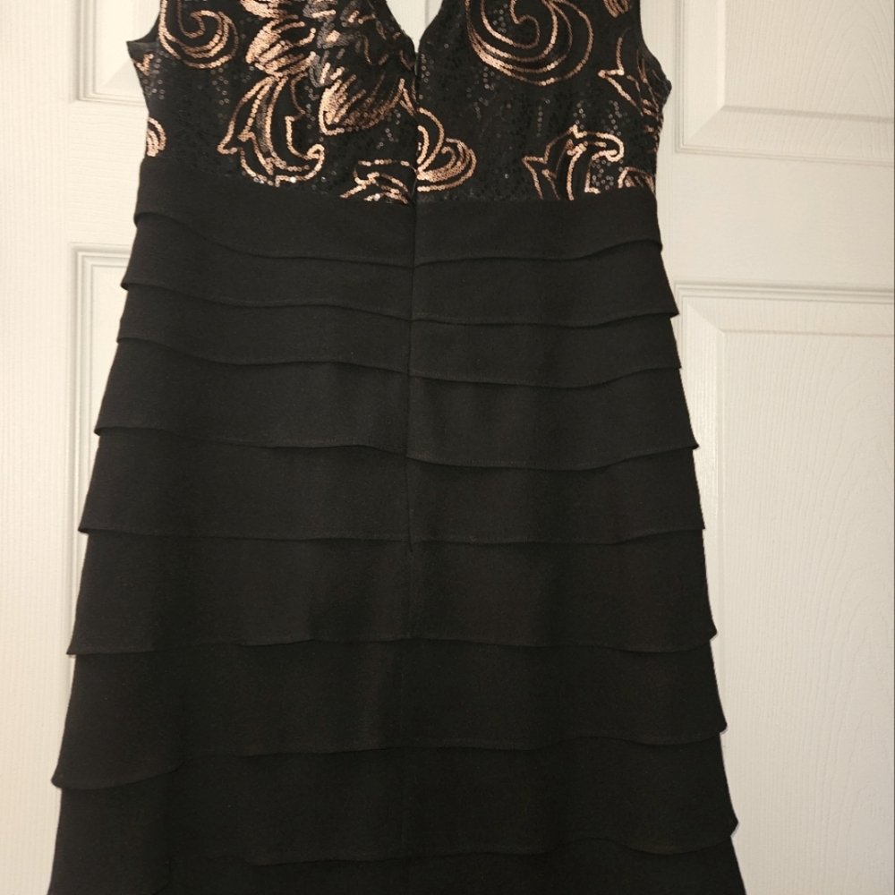 Size 12 - Black Formal pleated sleeveless dress. Copper sequins on top. Gorgeous